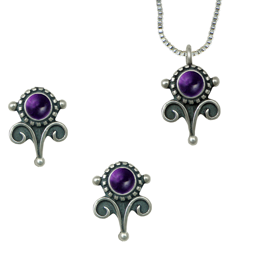 Sterling Silver Necklace Earrings Set Amethyst